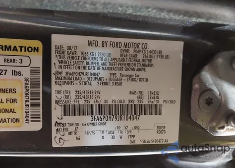 2018 Ford Fusion Se z USA, uszkodzony, nr VIN 3FA6P0H79JR104047